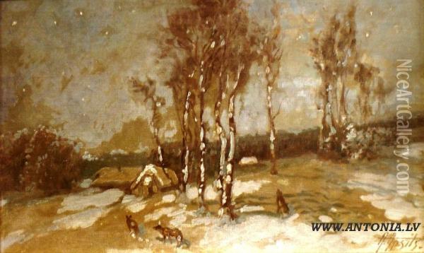 The Time Of Wolfs Oil Painting - Aleksander Petrovich Apsitis