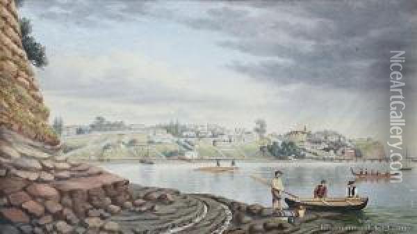 Point Britomart From Official Bay,auckland Oil Painting - Sam Stuart