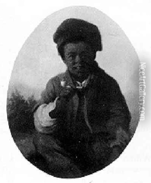 A Black Boy Smoking A Pipe Oil Painting - Julius Gollmann