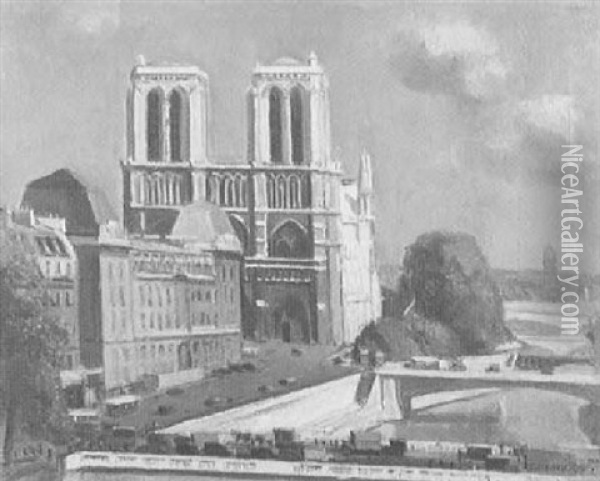 Notre Dame Et La Prefecture Oil Painting - Georges Darel