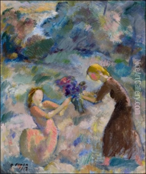 Kukkakimppu - Blomsterbuketten Oil Painting - Yrjoe Ollila