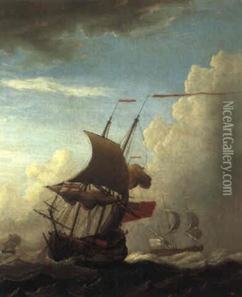 Dutch Shipping In Choppy Seas Oil Painting - Andries Van Eertvelt