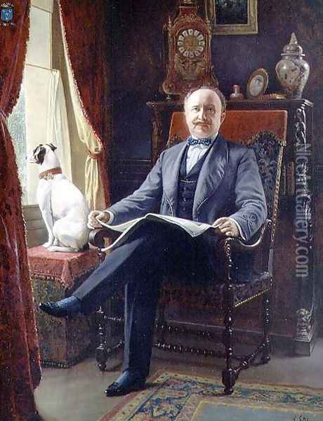 Portrait of M. le Comte de C. with his dog Oil Painting - Agapit Stevens
