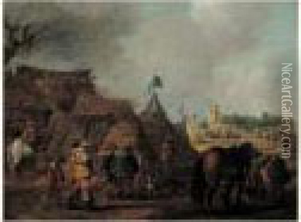 Scene De Campement Militaire Oil Painting - Salomon van Ruysdael