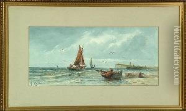 Fishing Boats On The South Coast Oil Painting - Joseph Wilton
