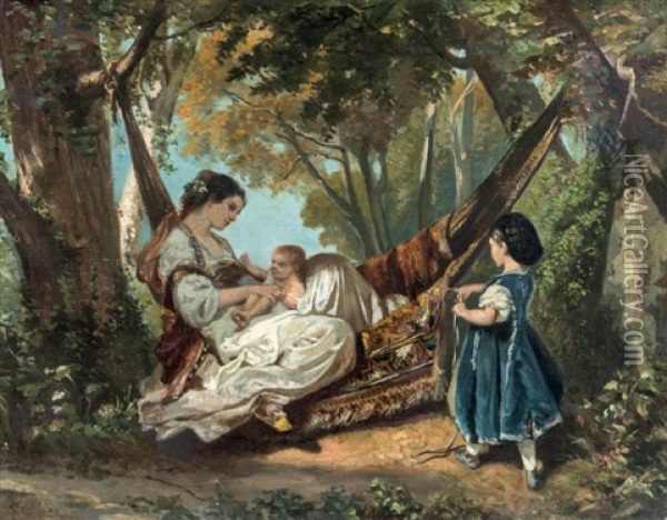 Femme Au Hamac, Tenant Son Enfant Oil Painting - Gustave Courbet
