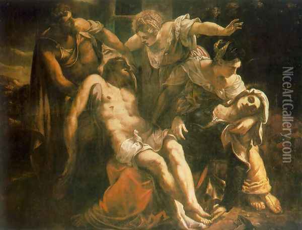 Descent from the Cross (Pieta) c. 1559 Oil Painting - Jacopo Tintoretto (Robusti)