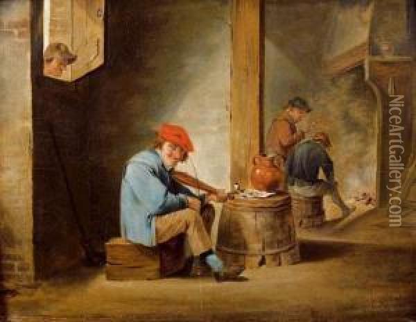 Joueur De Violon Dans Un Interieur Paysan Oil Painting - David The Younger Teniers