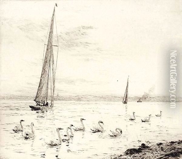 Shailing boats and swans Oil Painting - William Lionel Wyllie