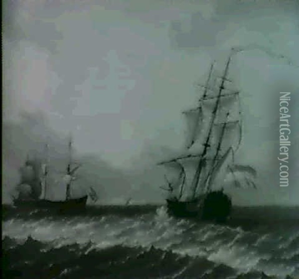 Ships In A Breezy Sea Oil Painting - Franciscus Xavery