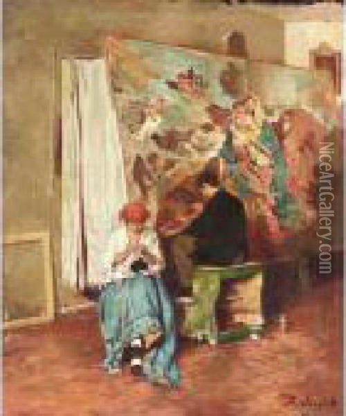 In The Studio Oil Painting - Ferdinand Victor Leon Roybet