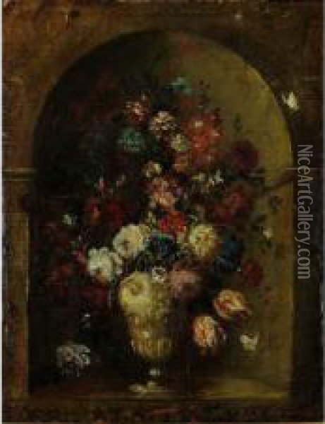 Bouquet De Fleurs Dans Une Niche Oil Painting - Jan van Kessel