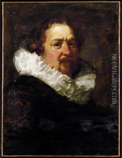 A Portrait Of A Gentleman, Head And Shoulders, With A White Collar Oil Painting - Frans Hals