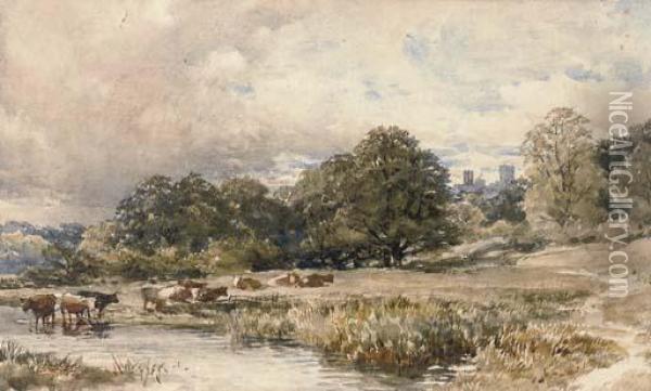 Cattle Watering At A Stream Oil Painting - Edmund Morison Wimperis