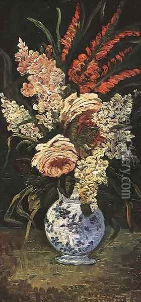 Vase With Gladioli And Lilac Oil Painting - Vincent Van Gogh