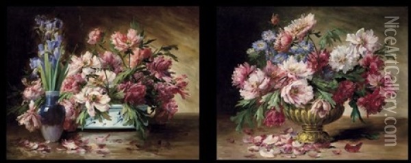 Natures Mortes Aux Fleurs (2 Works) Oil Painting - Edmond Van Coppenolle