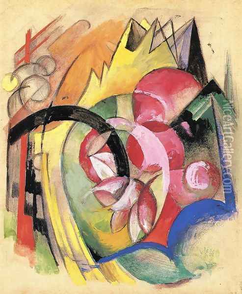 Coloful Flowers Aka Abstract Forms Oil Painting - Franz Marc