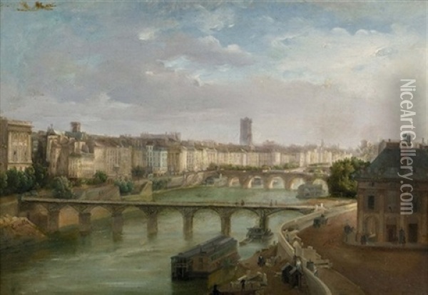 Partie An Der Seine In Paris Oil Painting - Giuseppe Canella I