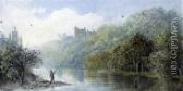 Part Of Arundel Castle From Dairy Lake Oil Painting - Cornelius Pearson