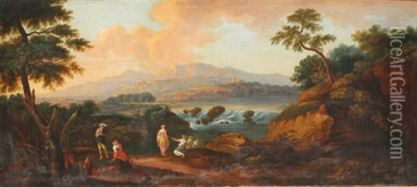 Bei Dresden - Landschaft Mit Figurenstaffage Oil Painting - Christian Wilhelm Ernst Dietrich