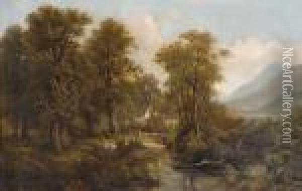 Bewaldete Landschaft Mit Wassermuhle. Oil Painting - Josef, Jacob Burgaritzky