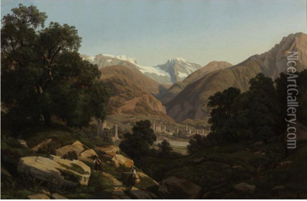 A View Of Brique Near The Simplon Oil Painting - Gaston Jesse