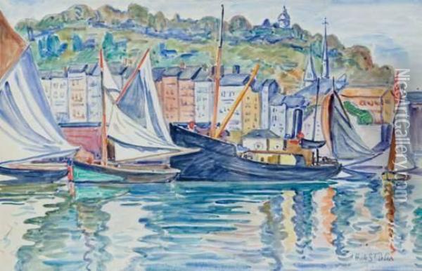Bateau A Vapeur Et Voiliers Dans Le Port De Honfleur Oil Painting - Henri Lienard De Saint-Delis