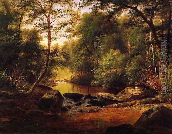 A River Landscape Oil Painting - George Hetzel