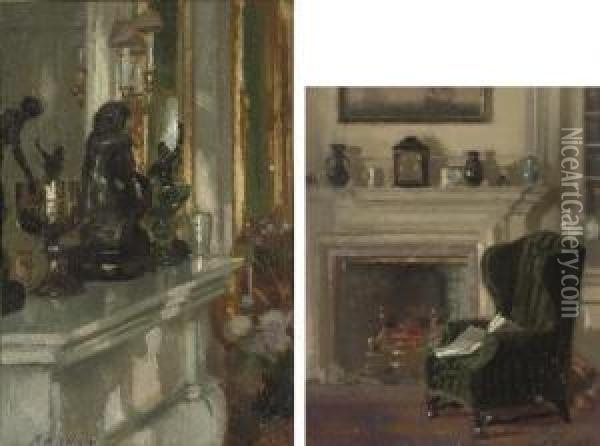 Still Life On Mantelpiece; And An Afternoon By The Fire Oil Painting - Patrick William Adam