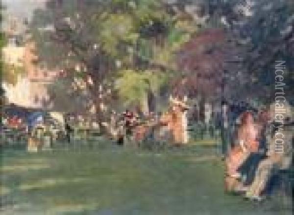 Figures In A Parkland Setting Oil Painting - Albert Ludovici