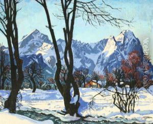 Alpine Winter Scene Oil Painting - Carl Reiser