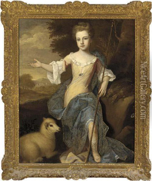Portrait Of A Girl,as A Shepherdess Oil Painting - Sir Godfrey Kneller