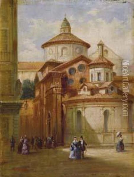 Milano, Santa Maria Presso Sansatiro Oil Painting - Carlo Ferrari