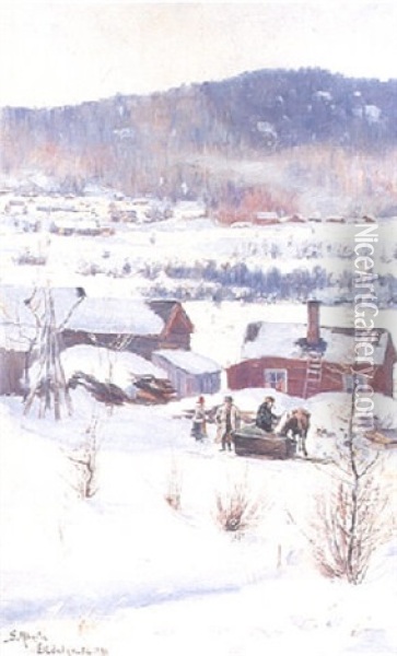 Soligt Vinterlandskap Med Gard Oil Painting - Gustaf Albert