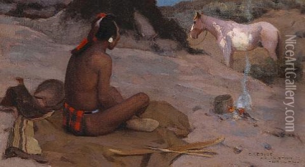 Peaceful Indian At A Campsite Oil Painting - Eanger Irving Couse