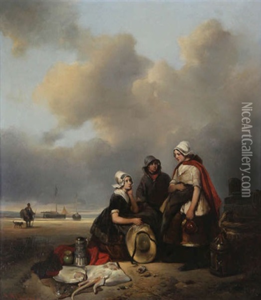 Famille De Pecheurs A La Plage Oil Painting - Antonie Waldorp
