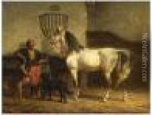 A Stable Interior With A Persian Horse And A Mameluke Oil Painting - Willem Carel Nakken