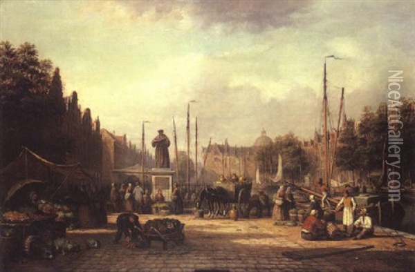 Market Day, Amsterdam Oil Painting - Andrew Sheerboom