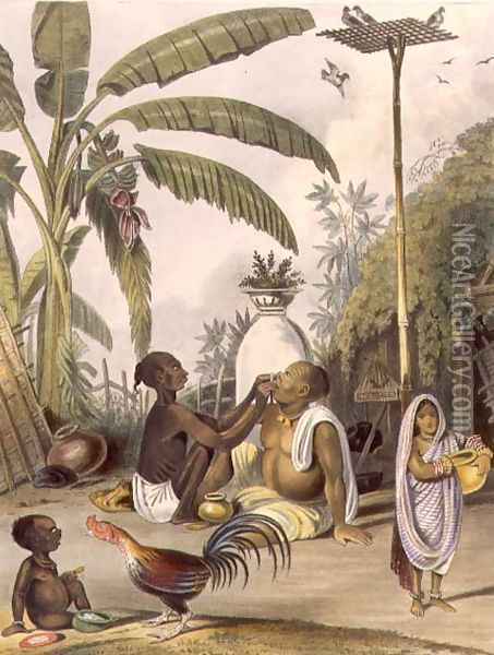 The Village Barber, plate 6 from Indians, engraved by J. Bouvier, 1842 Oil Painting - Tayler, William