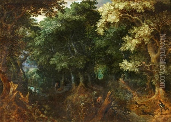Treibjagd Im Wald Oil Painting - Gillis Van Coninxloo III