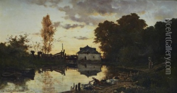 Tvatterskor I Skymning Oil Painting - Charles Theodore Sauvageot