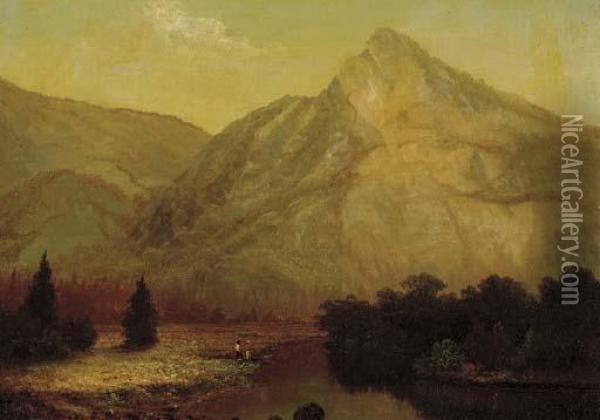 Riverbank In Front Of A Mountain Oil Painting - Frederick A. Butman