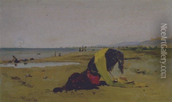 La Spiaggia A S.benedetto Del Tronto Oil Painting - Vincenzo Caprile