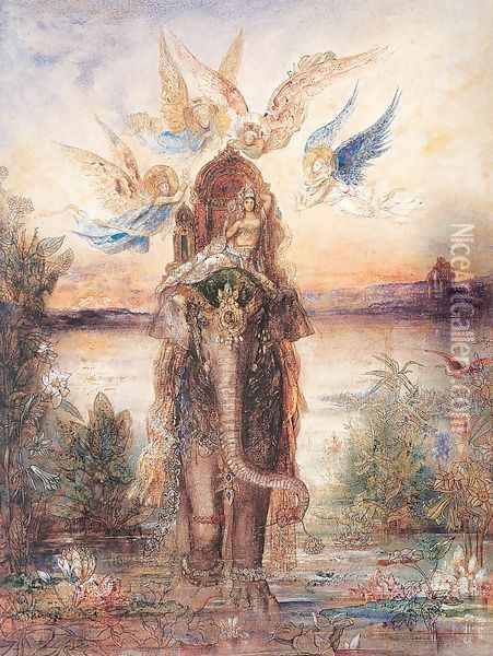 The Peri (The Sacred Elephant; The Sacred Lake) 1881-82 Oil Painting - Gustave Moreau