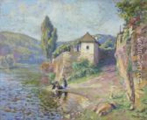 Dordogne, Paysage Aux Lavandieres Oil Painting - Paul Madeline
