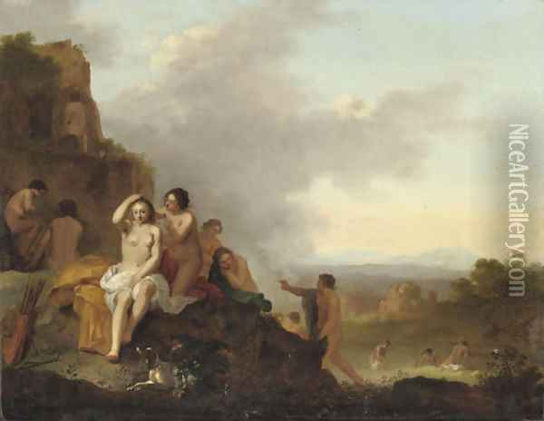 Nymphs resting and bathing in an Italianate landscape Oil Painting - Cornelis Van Poelenburch