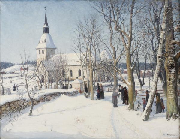 Cermony At Spanga Kyrka (church Instockholm) Oil Painting - Otto Hesselbom