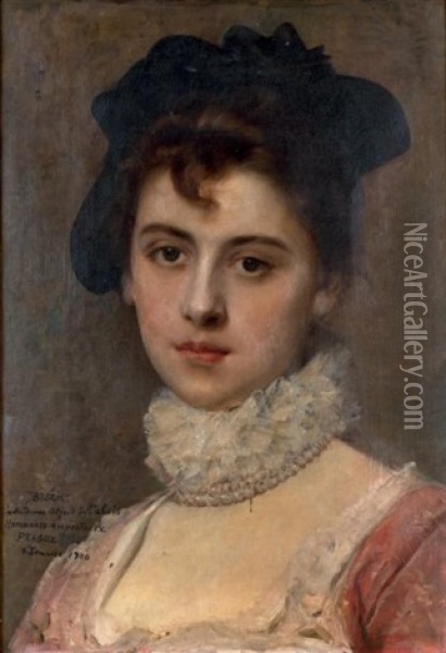 Portrait De Jeune Femme Oil Painting - Vaclav Brozik