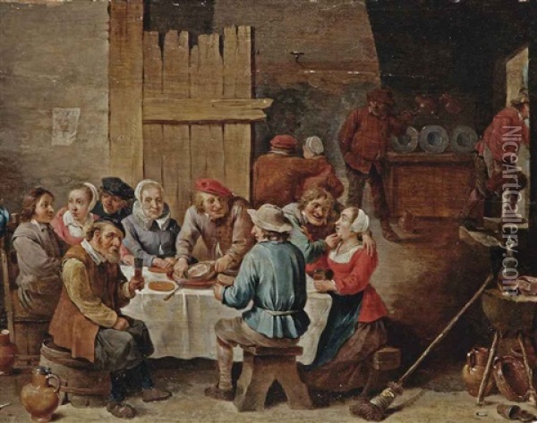 Peasants Eating And Drinking In An Interior Oil Painting - Abraham Teniers
