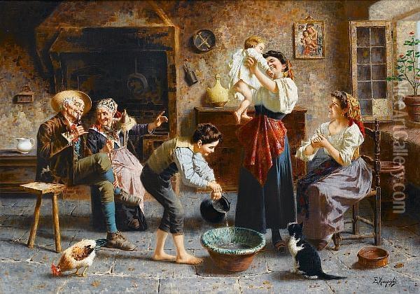 The First Bath Oil Painting - Eugenio Zampighi